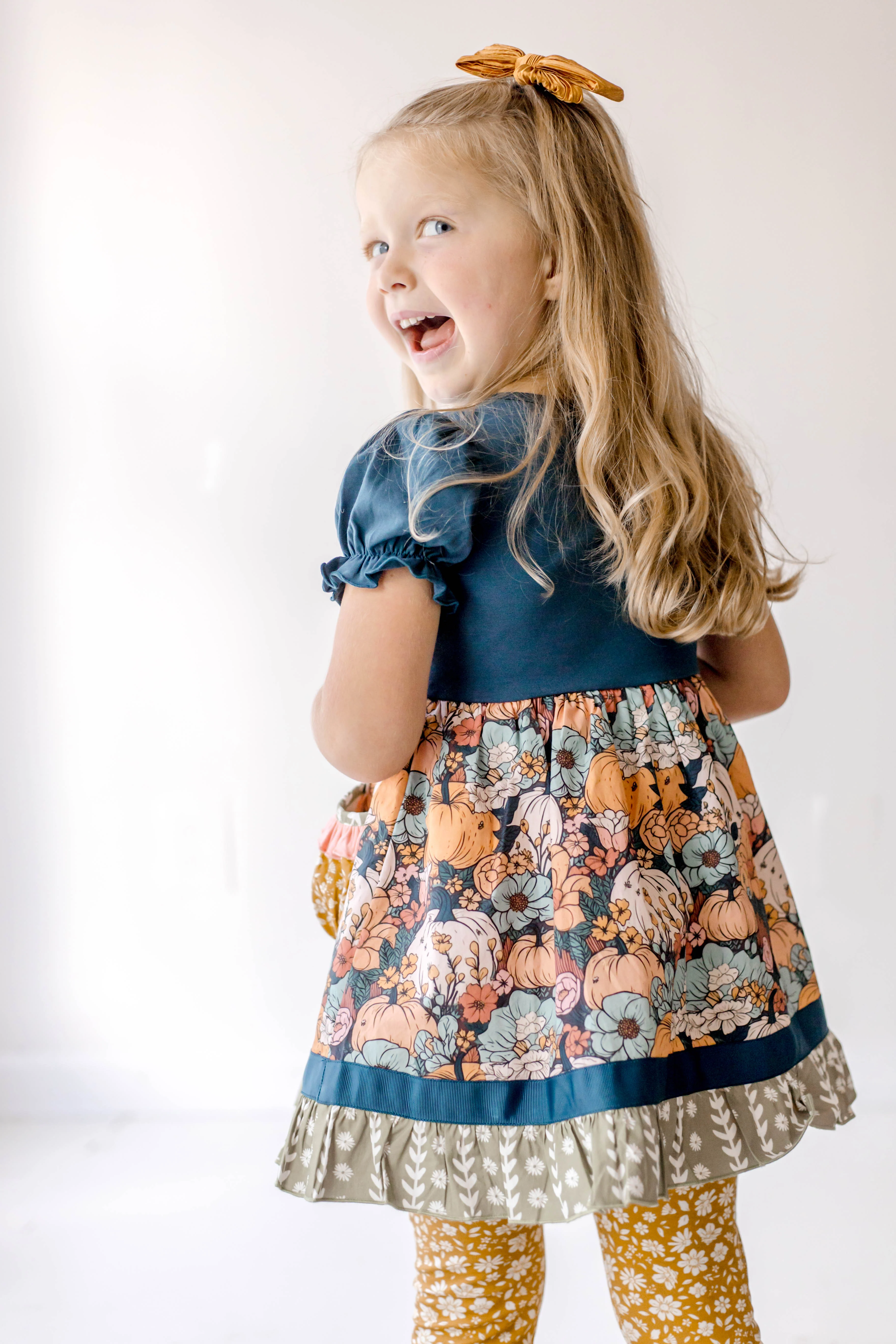 Pumpkin Twilight Blooms Button Dress - Image 6